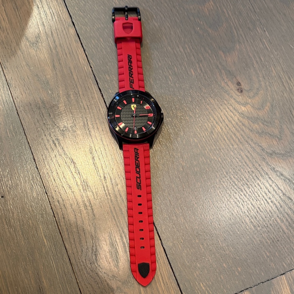 Scuderia Ferrari Red Silicone Strap Black Dial Sports Watch